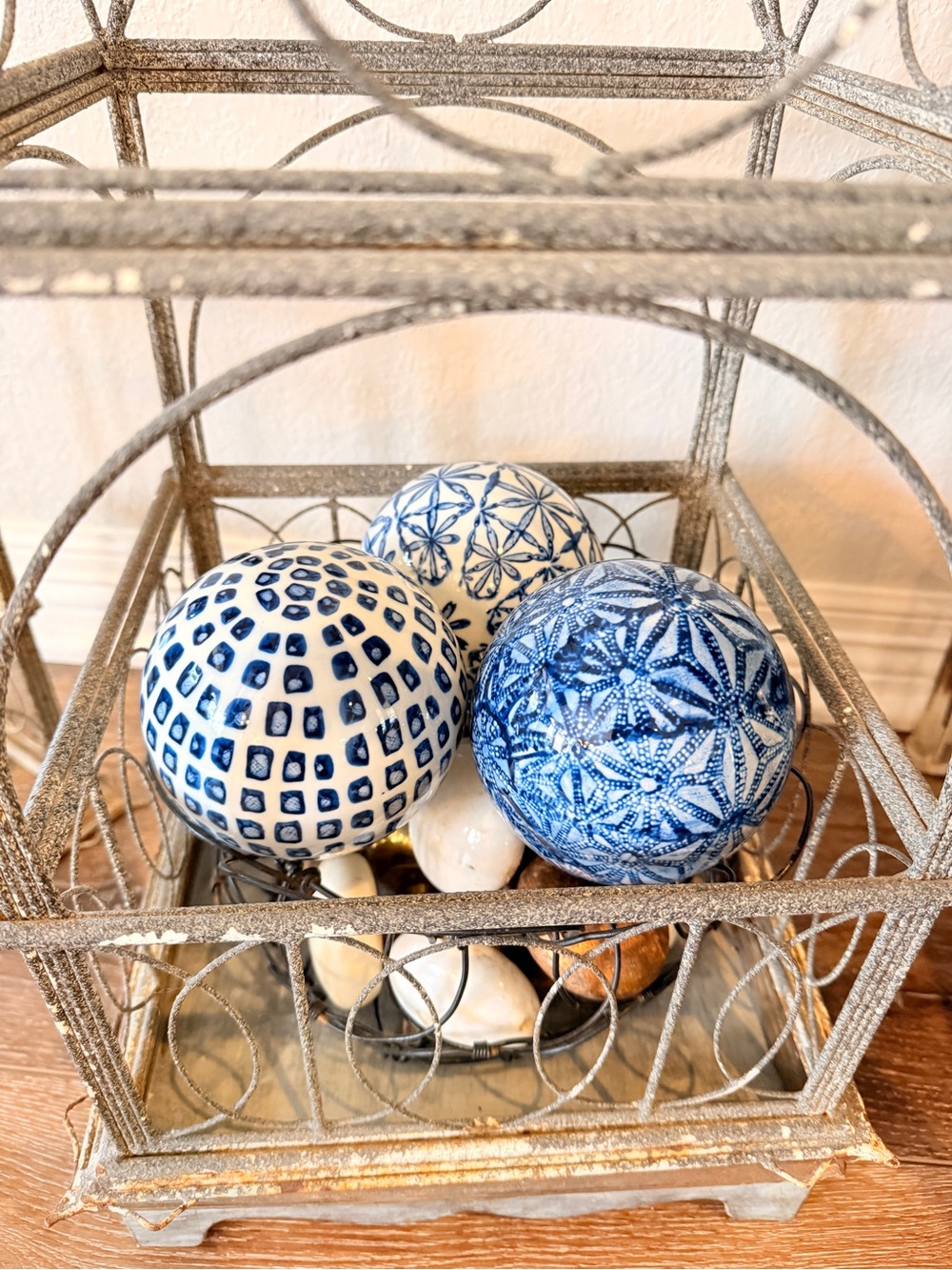 Blue & White Decorative Ceramic Spheres – Set of 3 - Picture 16 of 16